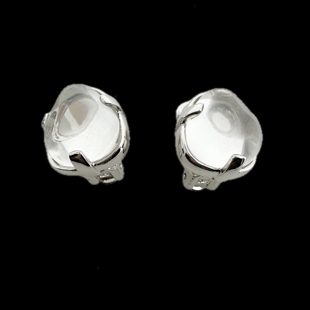 Kenneth Jay Lane, 1″ Glass Cabochon With 3 Prong Nugget-Clip-Clear